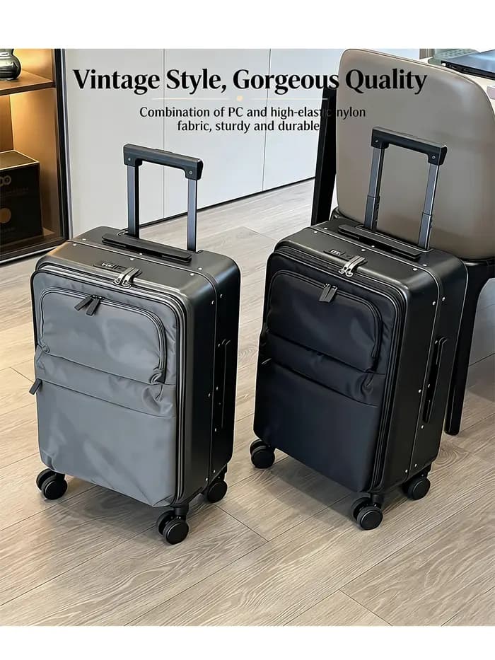 Valise souple à ouverture frontale avec cadre en aluminium et roulettes pivotantes, bagage cabine po