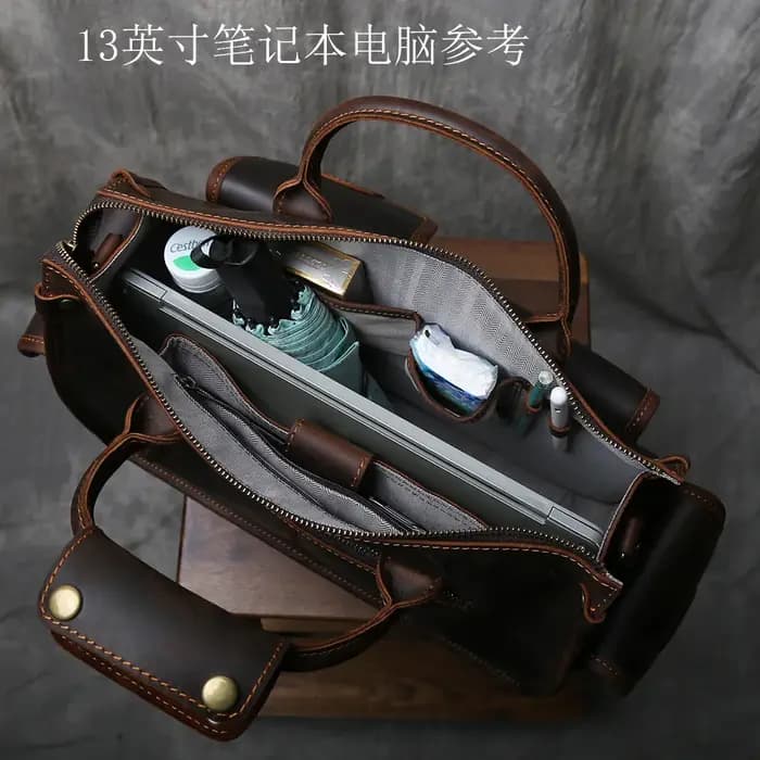 Sac à main horizontal rétro en cuir Crazy Horse pour homme