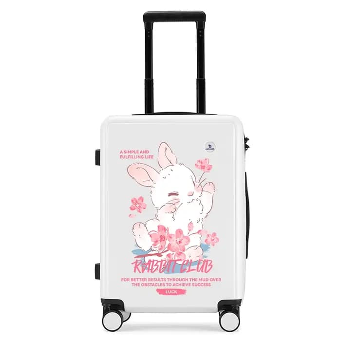 Ensemble de 1 valise à roulettes mignonne motif lapin fleur de cerisier, grande capacité, bagage lég