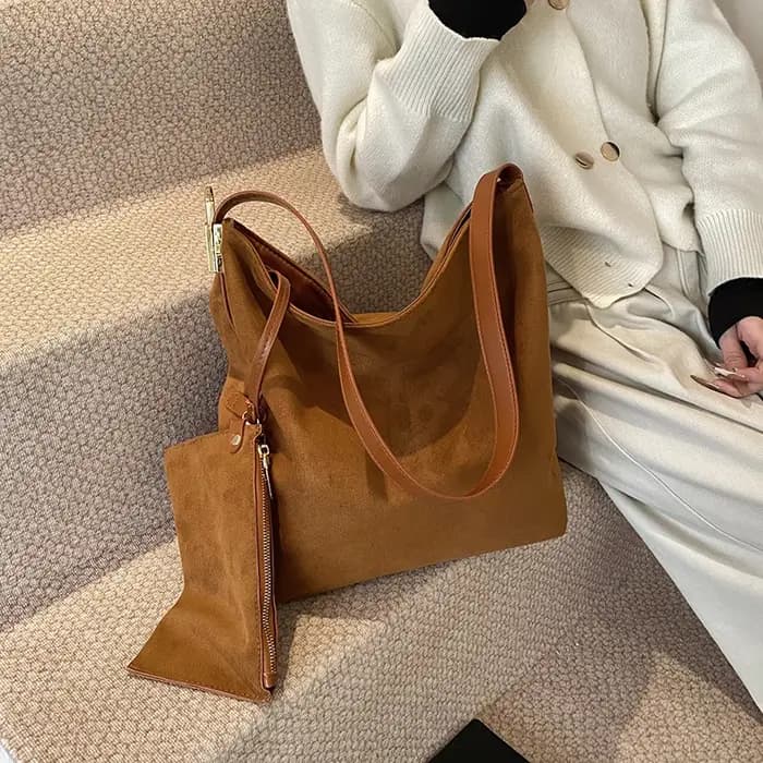 2 ensembles sac à bandoulière seau pour femmes haute capacité Vintage gommage en cuir sac de messager café marron
