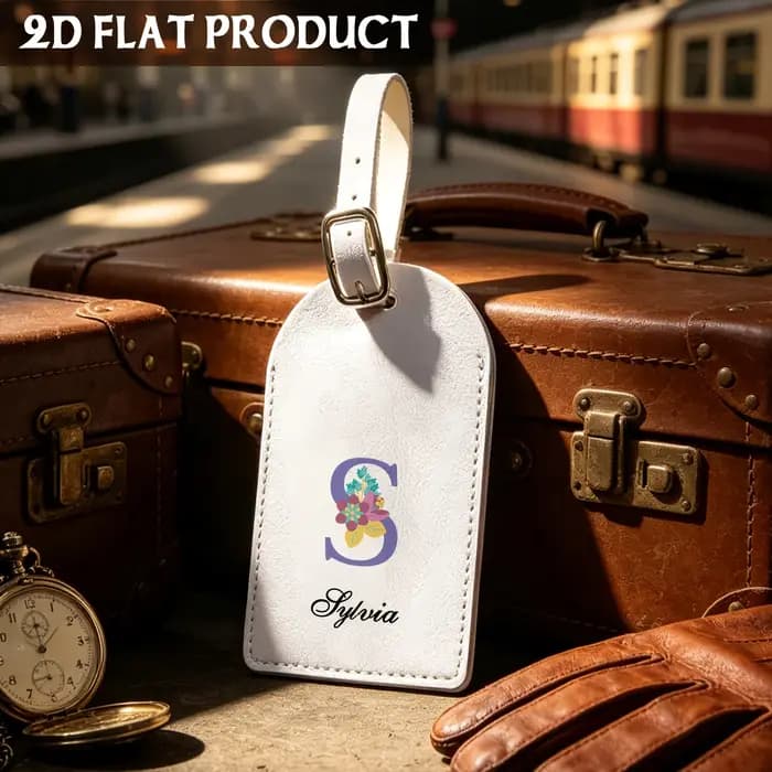 Étiquette de bagage personnalisée en cuir synthétique blanc