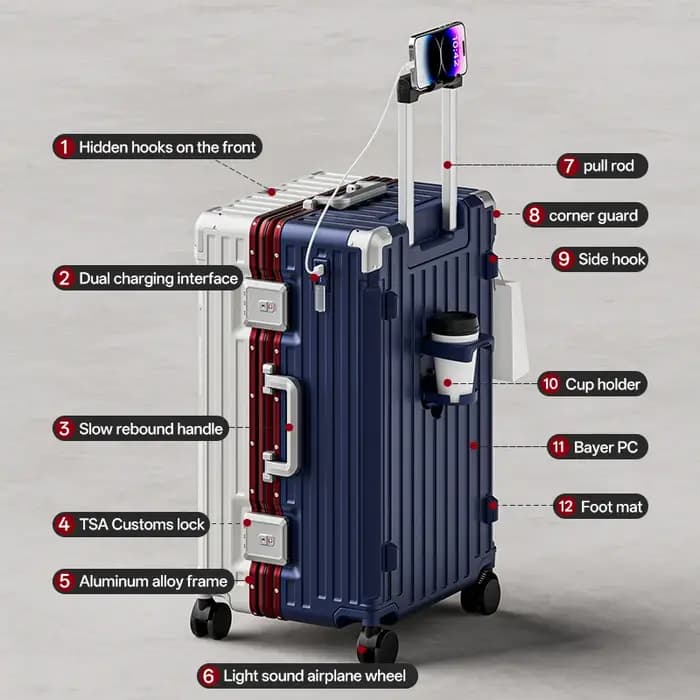 Valise de voyage de luxe et durable avec cadre en aluminium