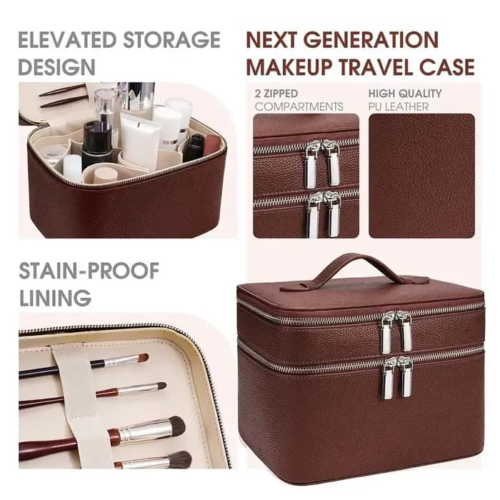 Sac cosmétique double couche en cuir PU