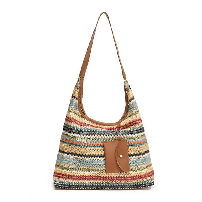 Sac fourre-tout tissé à la main grande capacité pour femme, sac de transport tendance style INS, sac de plage pour les vacances et les voyages quotidiens