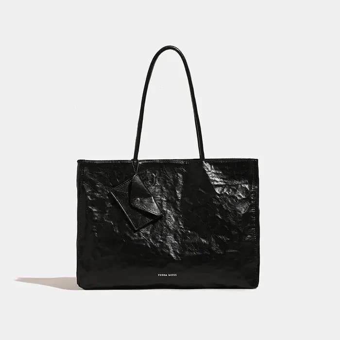 Sac fourre-tout plissé en cuir pour femmes