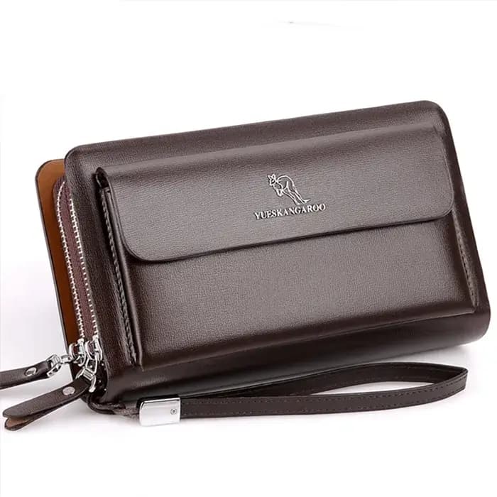 KANGAROO marque hommes pochette mode cuir Long sac à main Double fermeture éclair portefeuille d'affaires noir marron mâle décontracté sac pratique