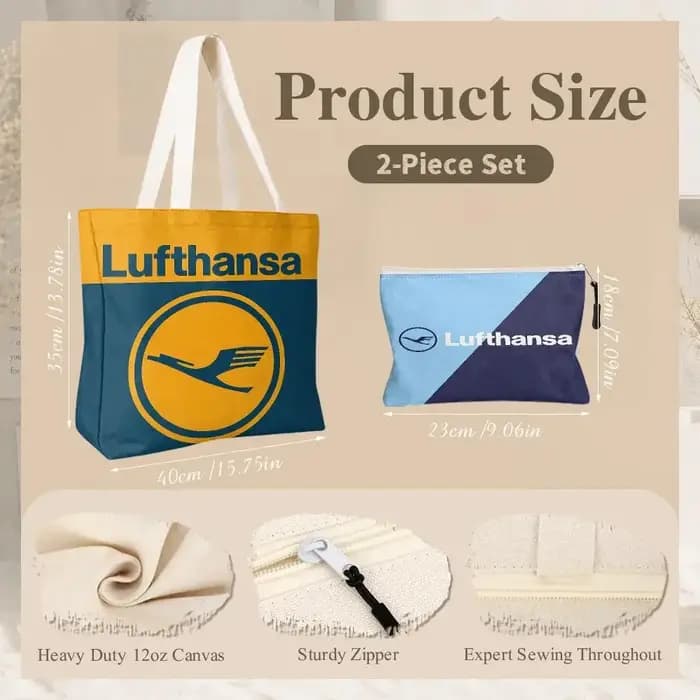 Sacs de rangement L-Lufthansa German Airlines, ensemble de 2 sacs fourre-tout en toile avec fermeture éclair, sacs à main, trousse de maquillage, sac de voyage