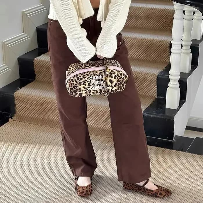 Sac de maquillage pour femme à imprimé léopard