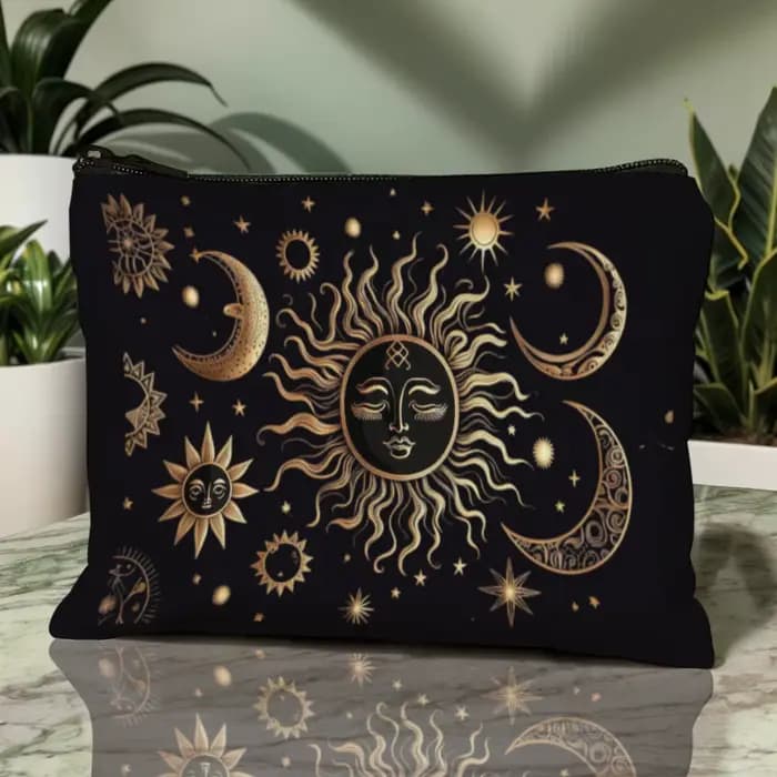 Sac à cosmétiques magique soleil-lune-étoile ambiance mystique exotique cadeau idéal pour les amateurs de thème