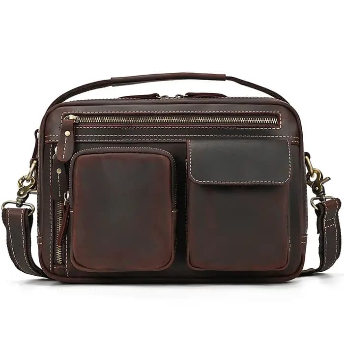 Grand sac à bandoulière en cuir véritable pour hommes