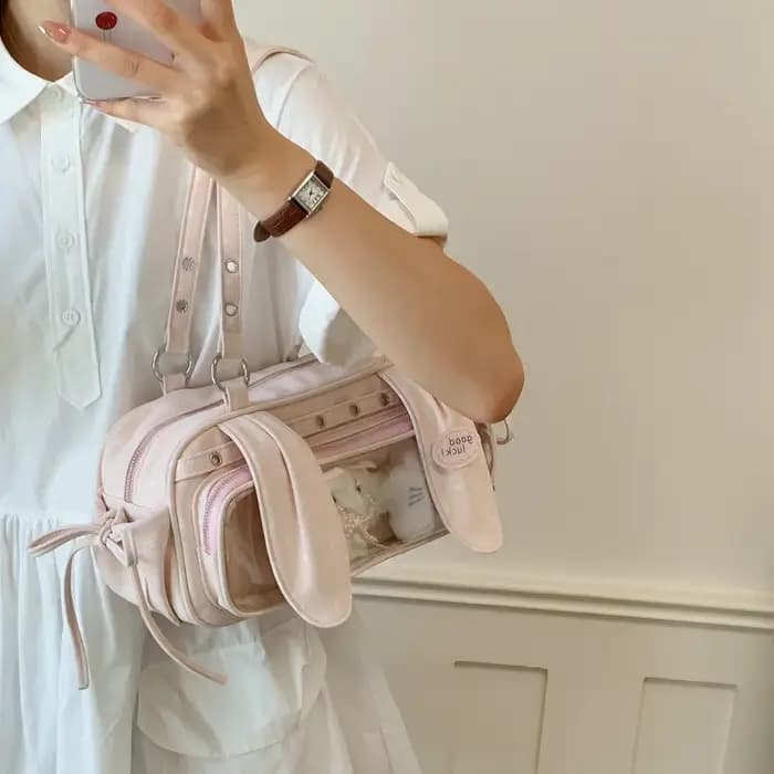 Sac Boston à pois avec oreilles de lapin mignonnes