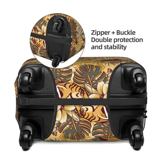 Housse de protection pour bagages à motif floral tropical tigre et toucan