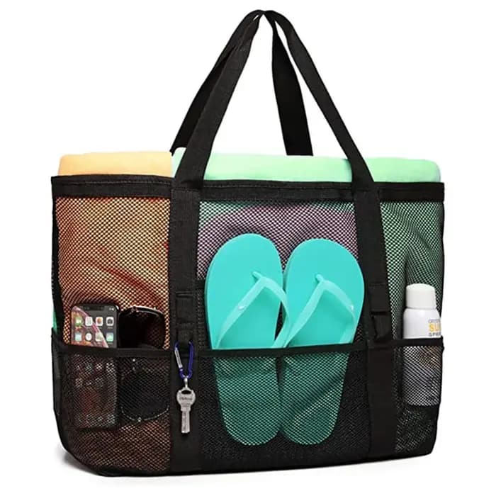 Sac fourre-tout de plage en maille de grande capacité