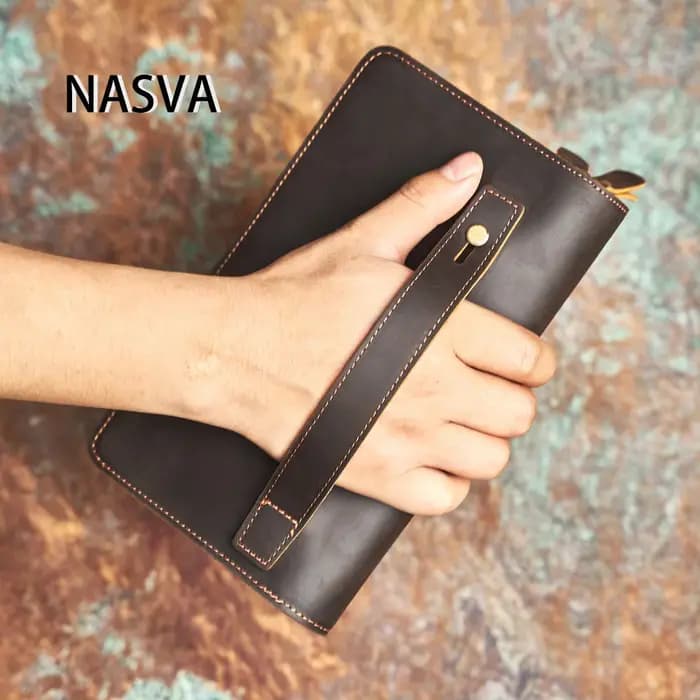 Pochette en cuir véritable pour homme