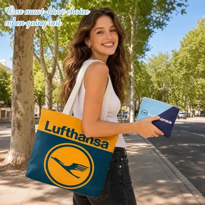 Sacs de rangement L-Lufthansa German Airlines, ensemble de 2 sacs fourre-tout en toile avec fermeture éclair, sacs à main, trousse de maquillage, sac de voyage