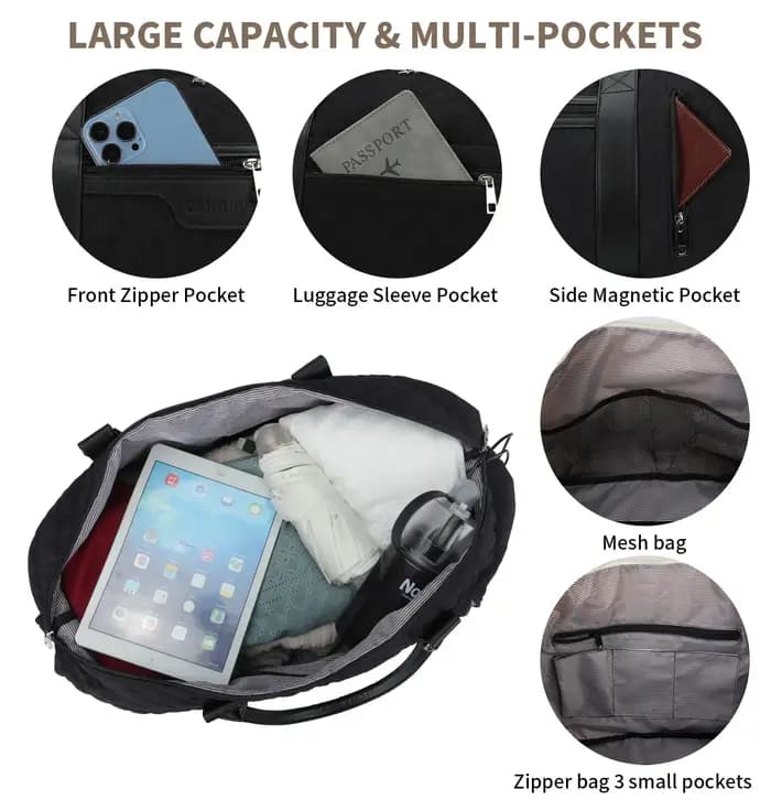Sacs de week-end pour femmes - Sac de voyage grand format 21 pouces, ensemble de 2 pièces avec compartiment à chaussures, toile et cuir résistants