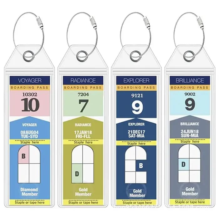 4 étiquettes de bagage réutilisables en PVC de haute qualité avec boucles en acier pour valise