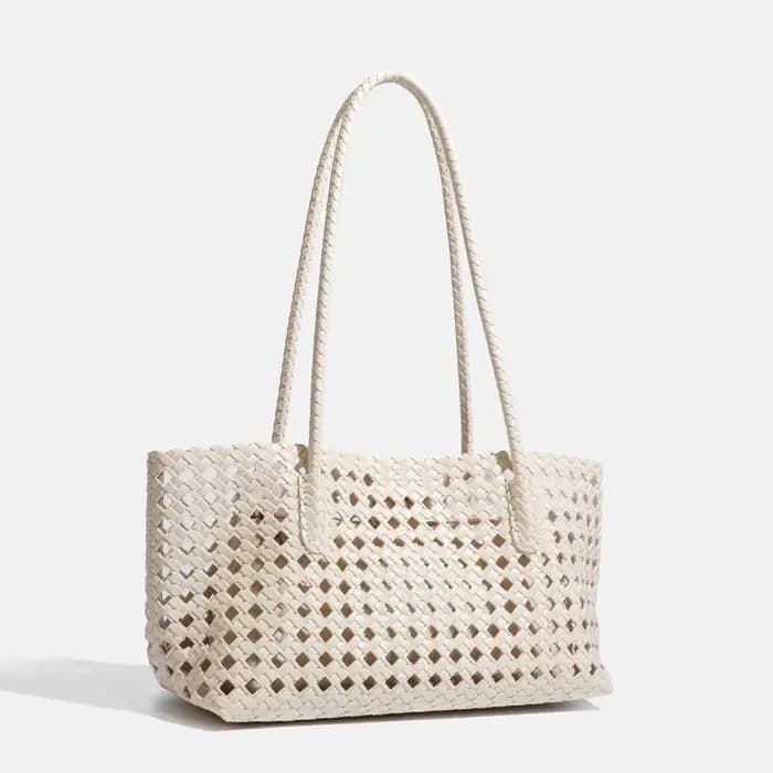 Sac fourre-tout tissé vert citron avec pochette