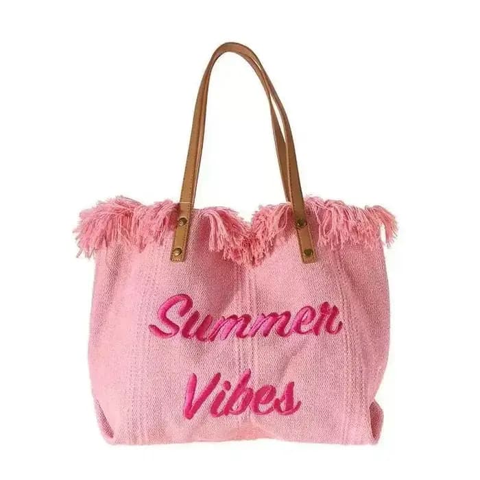 Sac fourre-tout en toile grande capacité avec lettres brodées
