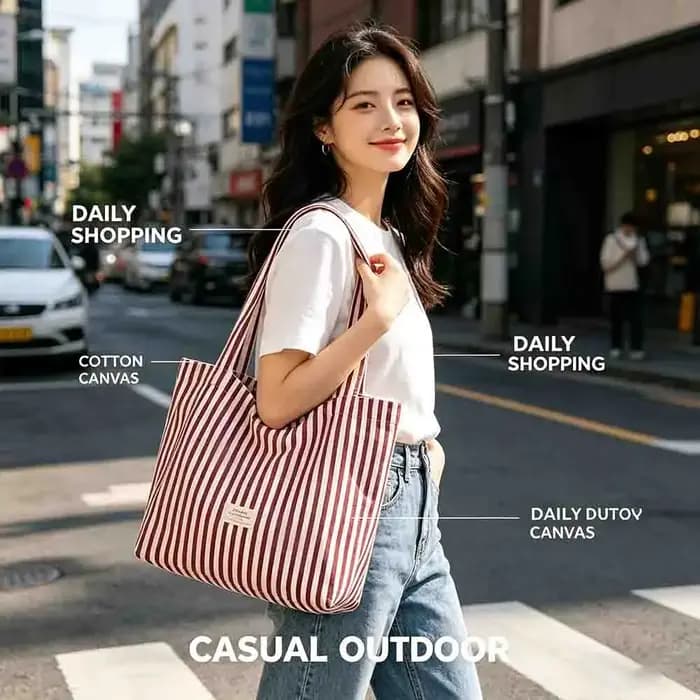 Sac fourre-tout en toile à rayures verticales