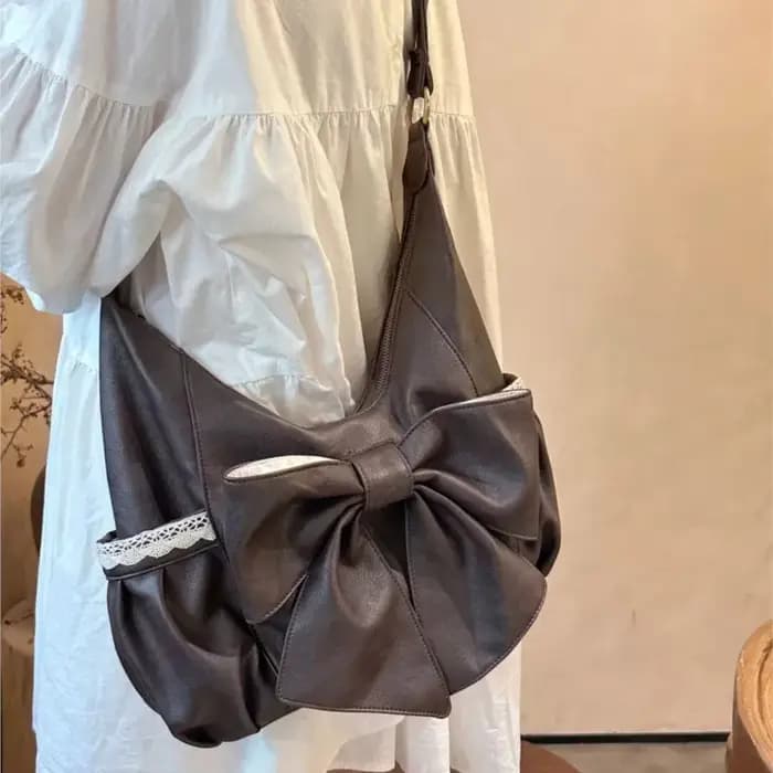 Sac fourre-tout coréen rétro en dentelle avec nœud pour femmes