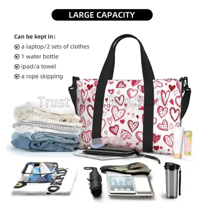 Sac polochon de voyage à motif coeurs d'amour pour femmes
