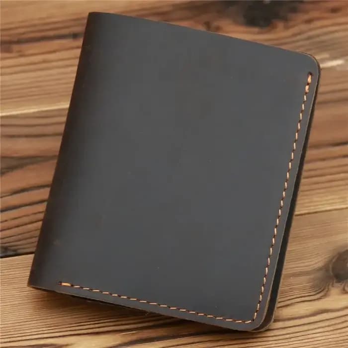 Portefeuille en cuir véritable pour hommes, design à double pli, style court, minimaliste, fait à la