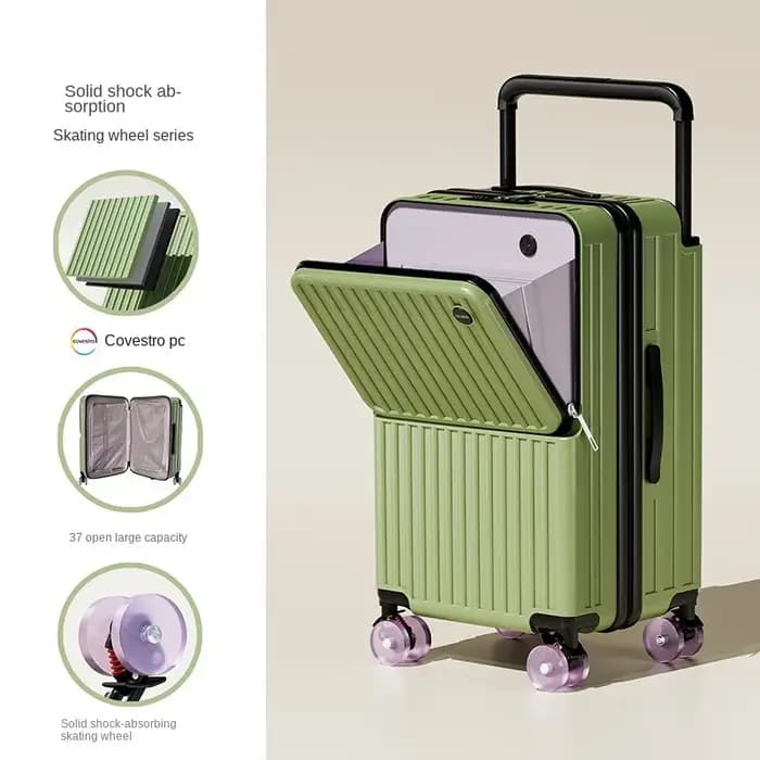 Valise de voyage à tige de traction large, cinq roues, porte-bagages de 28 pouces, grande capacité, ouverture avant, pochette d'ordinateur, valise de cabine de 20 pouces
