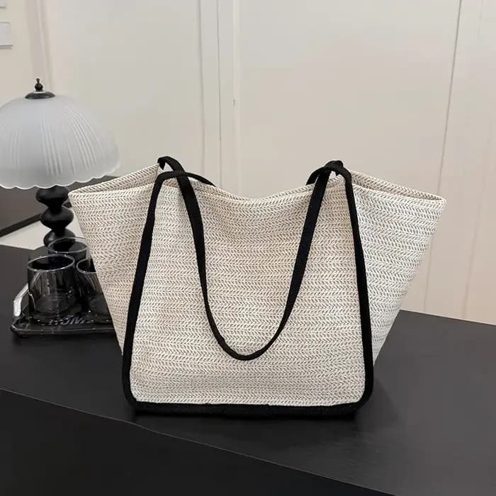 Sac cabas en paille pour femme, sac à main de plage d'été grande capacité, sac à bandoulière tressé