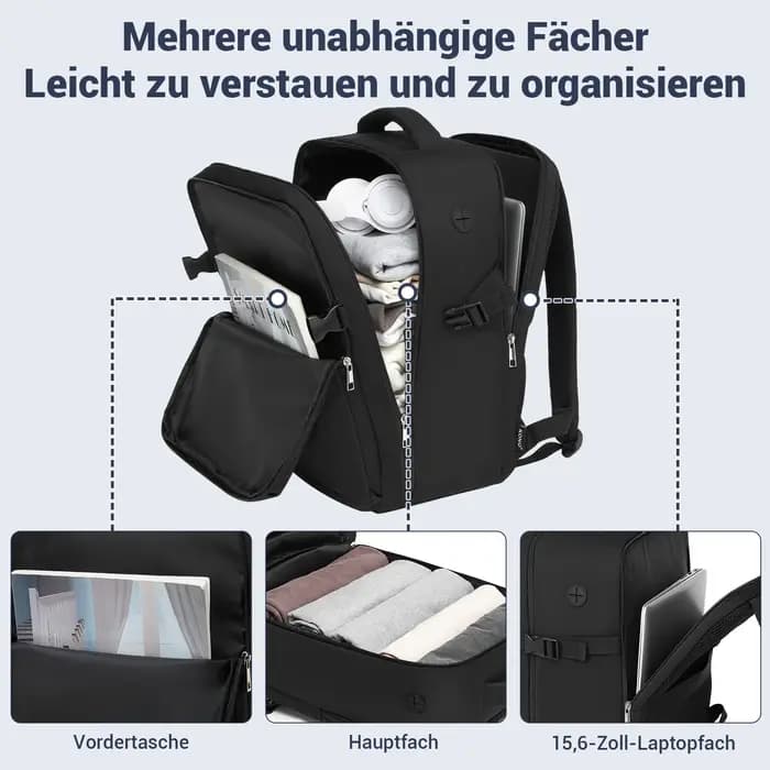 Sac à dos de voyage KONO pour Ryanair & Eurowings (40x30x20 cm, 24L) - Ultra-léger avec port de char