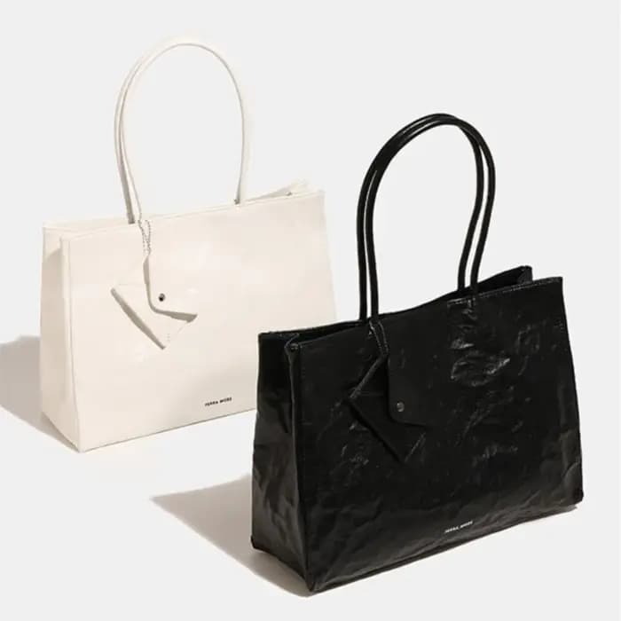Sac fourre-tout plissé en cuir pour femmes