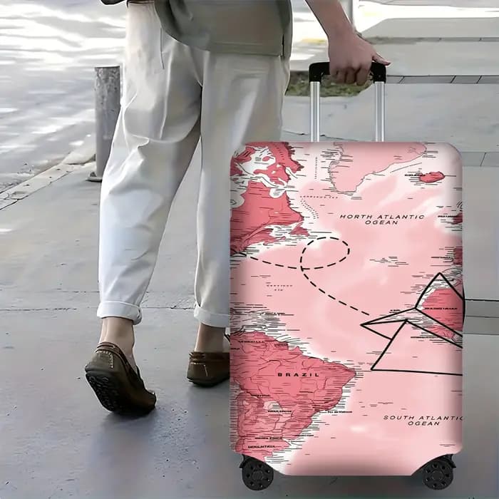 1 housse de bagage imprimée avec la carte du monde pour bagages de 18 à 32 pouces ; accessoires de voyage