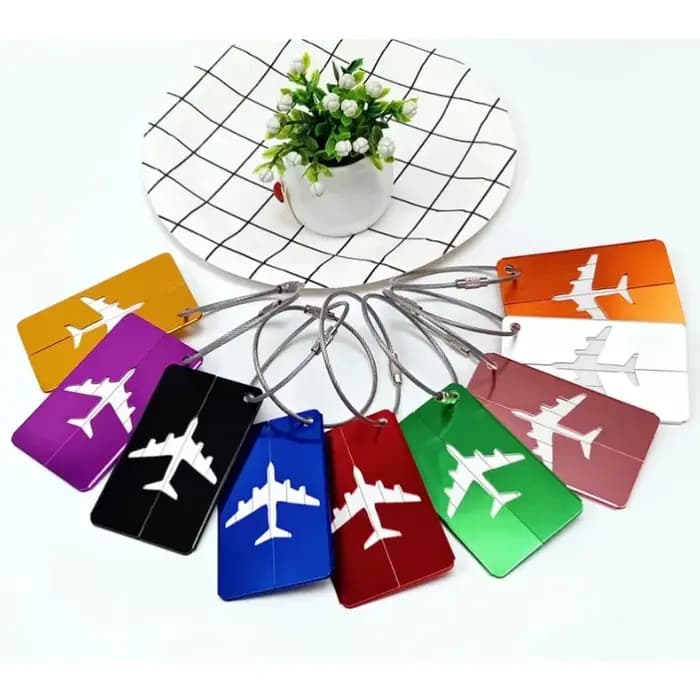 Étiquette de bagage d'avion en alliage d'aluminium avec nom, étiquette de bagage de voyage, carte d'identité, Anti-perte, couleur unie, accessoires de voyage