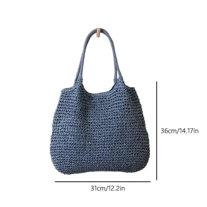 Sac fourre-tout en paille tressé couleur unie