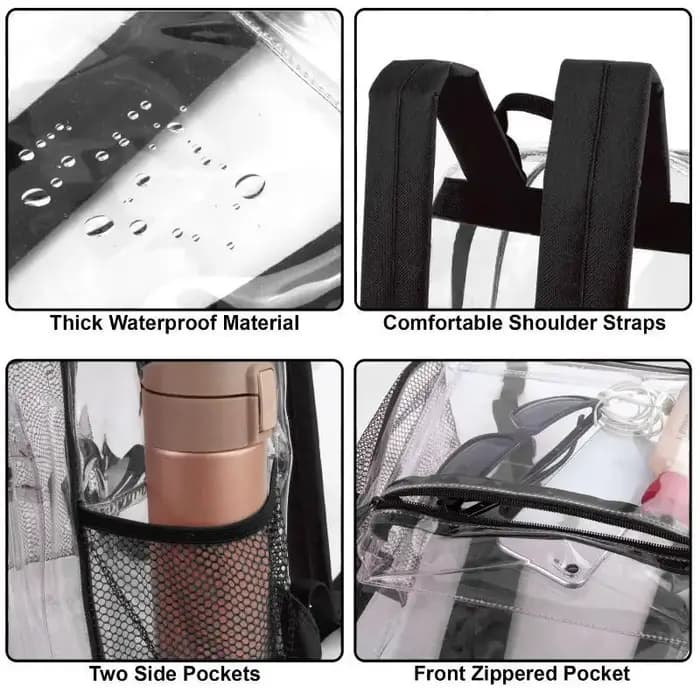 Sac à dos transparent imperméable 1 pièce en PVC robuste pour stade de baseball