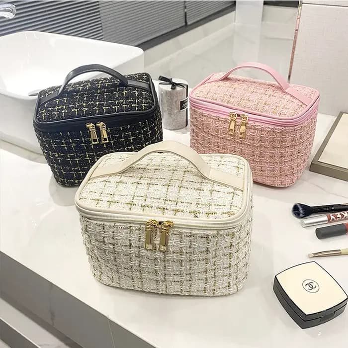 Sac à cosmétiques chic en tweed