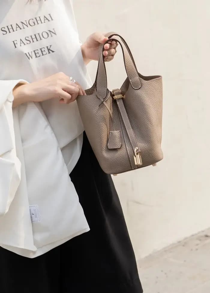 Sac seau de luxe en cuir véritable grande capacité pour femme