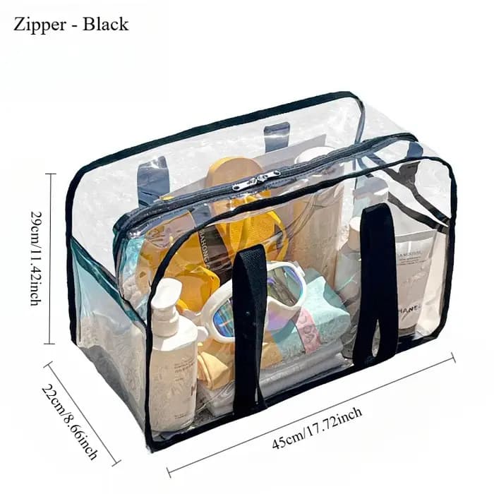Sac de rangement transparent à fermeture éclair avec poignée