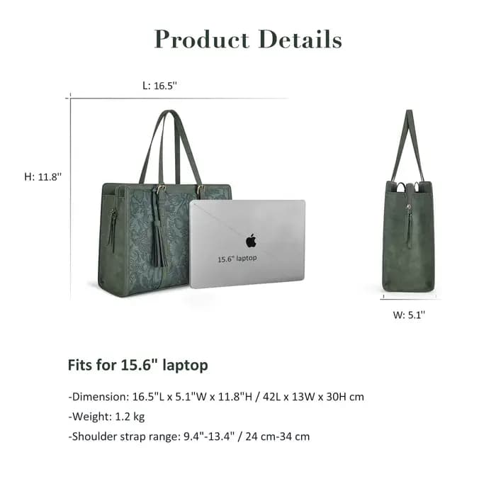 ECOSUSI Sac fourre-tout pour ordinateur portable jusqu'à 15,6 pouces pour femme Sacs à main de bureau grande capacité avec 3 compartiments à couches