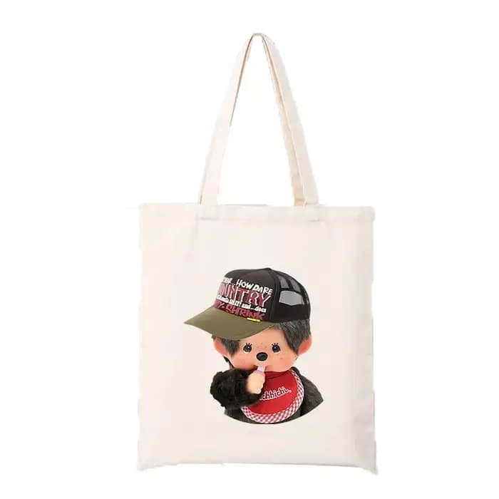 Sac à bandoulière Monchhichi pour femme, sac en toile Kawaii, sac fourre-tout de dessin animé pour h