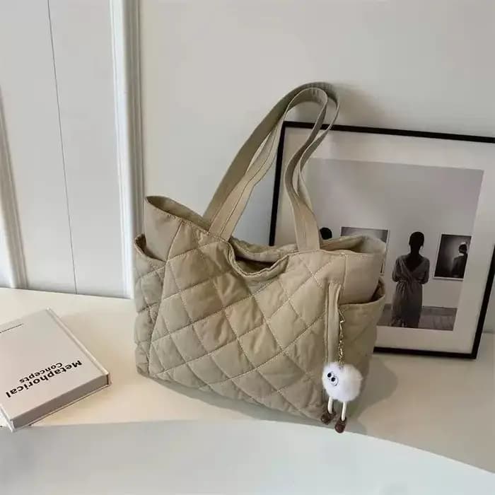 Sac fourre-tout en coton à motif losanges grande capacité pour femme