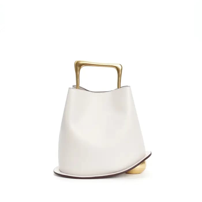 Nouveau élégant haut de gamme seau fourre-tout couleur Beige plaine Satin cuir de vache femmes sac à