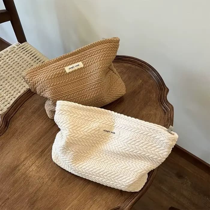 Trousse de maquillage en tissu tissé pour femmes