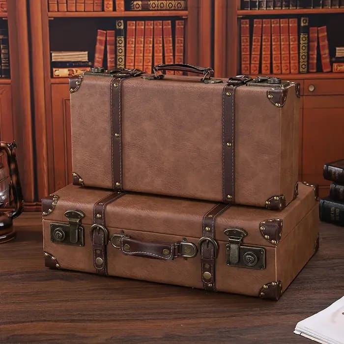 Valise Vintage en Cuir, Accessoires de Photographie, Boîtes de Tri et de Rangement de Vêtements, Boî