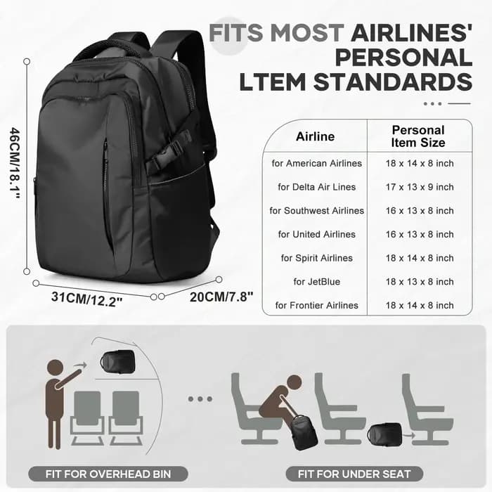 Sac à dos pour ordinateur portable, sac à dos de voyage, bagage à main, sac à dos professionnel pour avion, sac à dos de cabine, sac à dos d'école, sac à dos pour ordinateur, sac à bandoulière