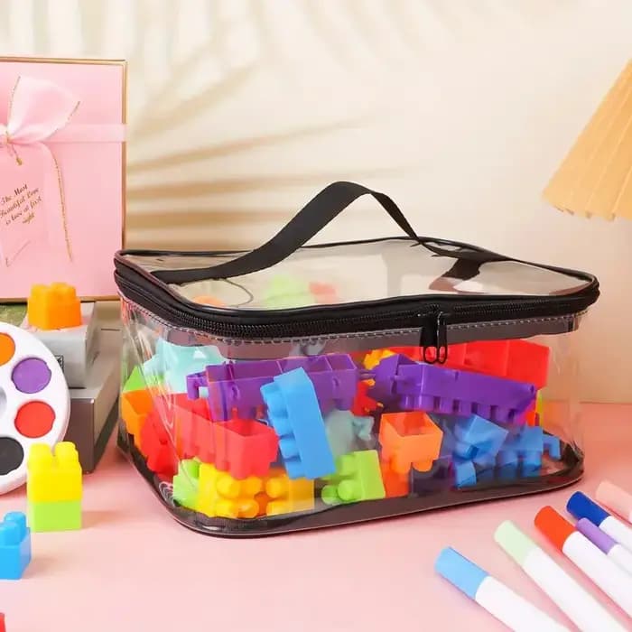 Sac de rangement de jouets à fermeture éclair en maille transparente-organisateur de blocs et de puzzle de grande