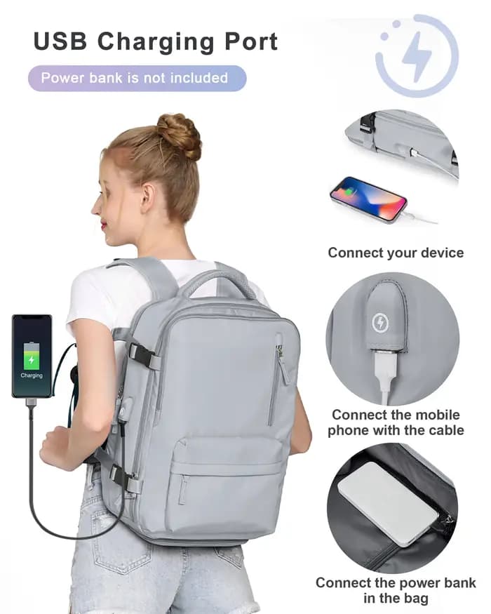 Sac à dos en nylon, sac à dos de voyage d'affaires avec port USB pour femmes et hommes, sac à dos an