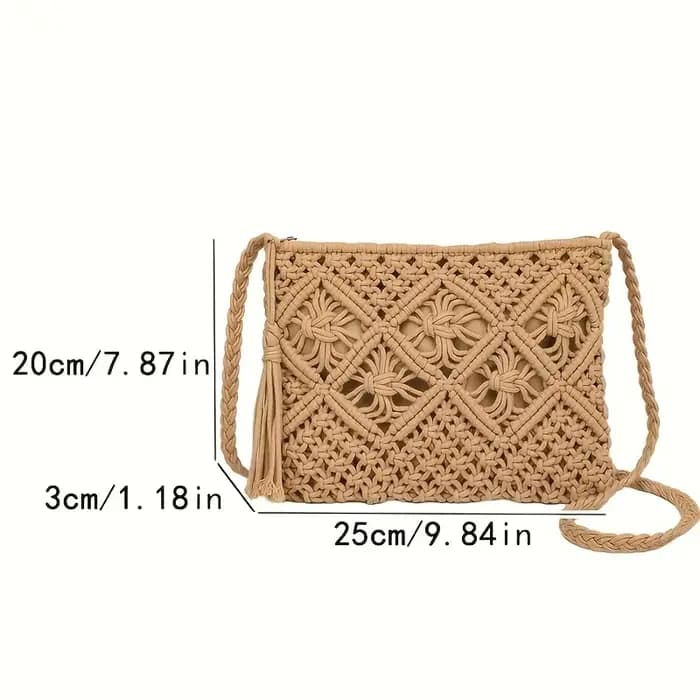 Sac à bandoulière tissé à la main pour femme de style bohème - Sac de plage d'été avec fermeture éclair
