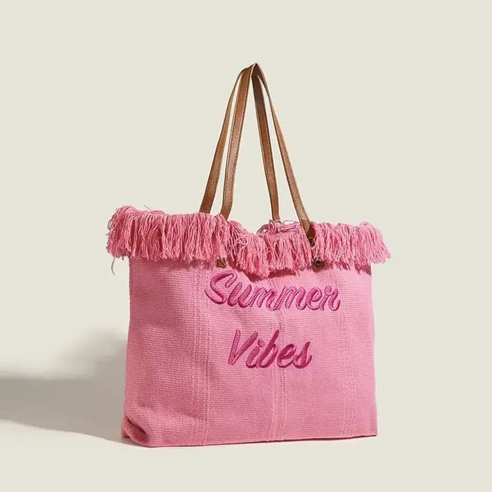 Sac fourre-tout en toile grande capacité avec lettres brodées, sac à main pour femme, sac de plage,