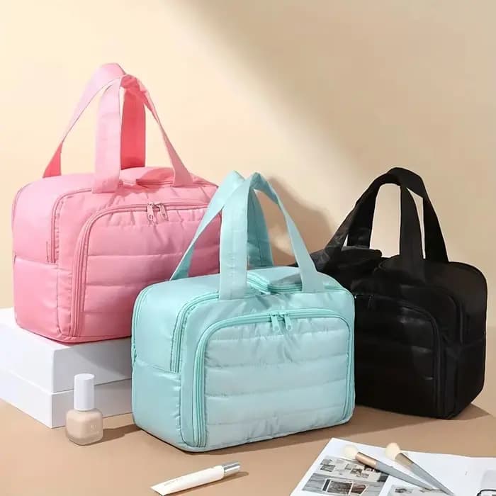Grande trousse de maquillage matelassée - Sac de rangement portable multifonctionnel - Design à plusieurs couches - Nylon durable - Idéal pour les cadeaux de Noël